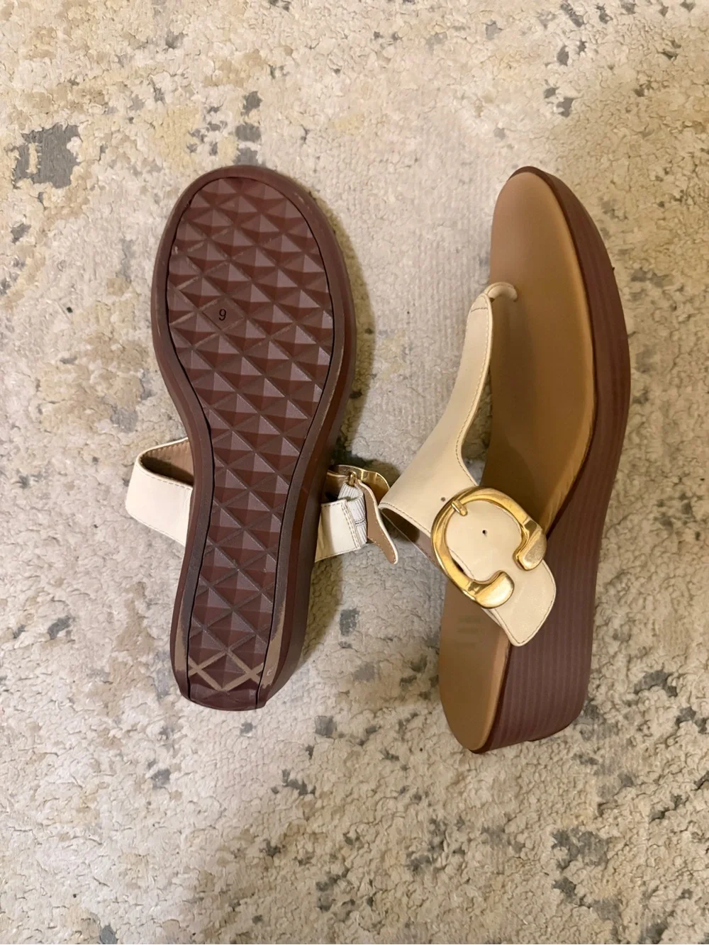 AEROSOLES Cream and Brown Wedge Sandals